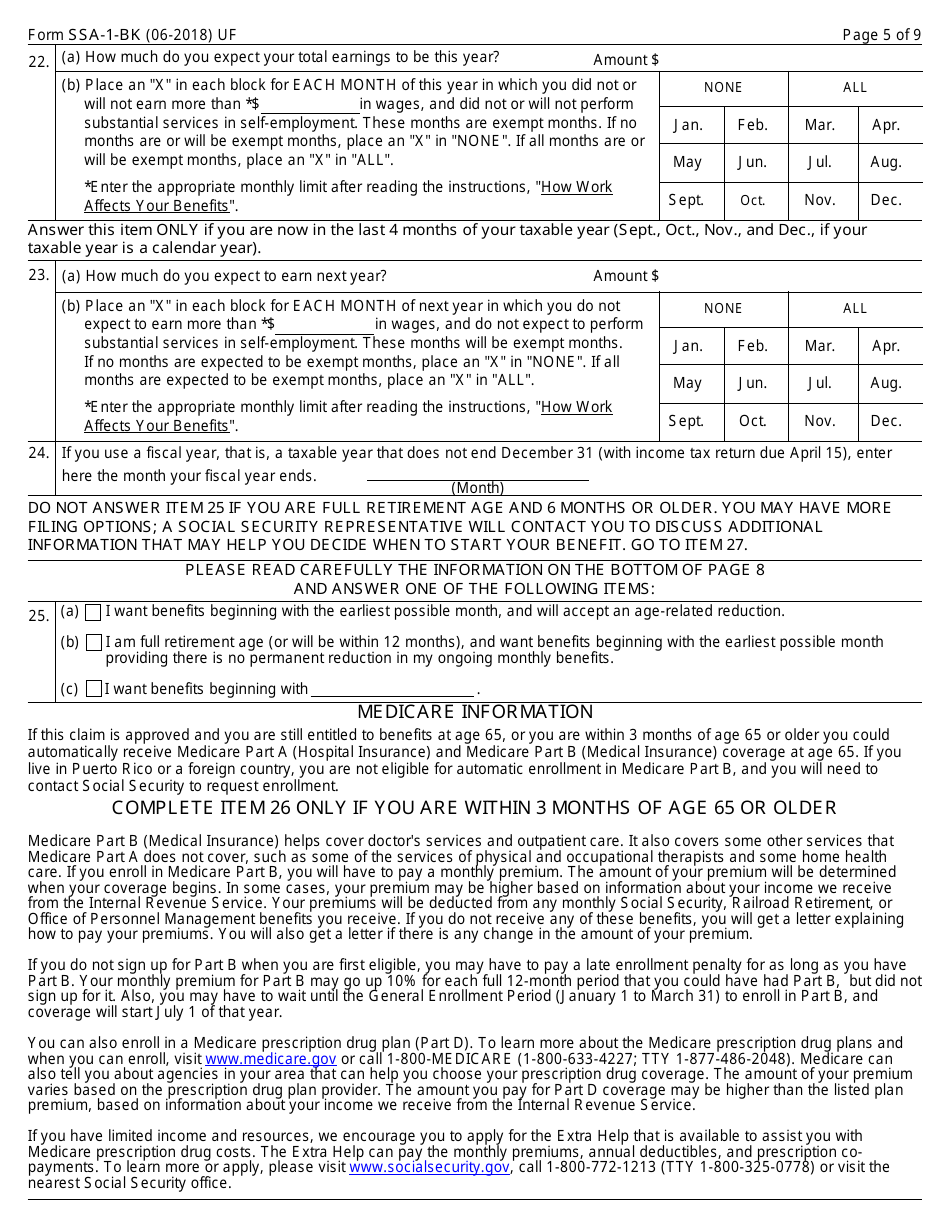 Form SSA-1-BK Application for Retirement Insurance Benefits, Page 5