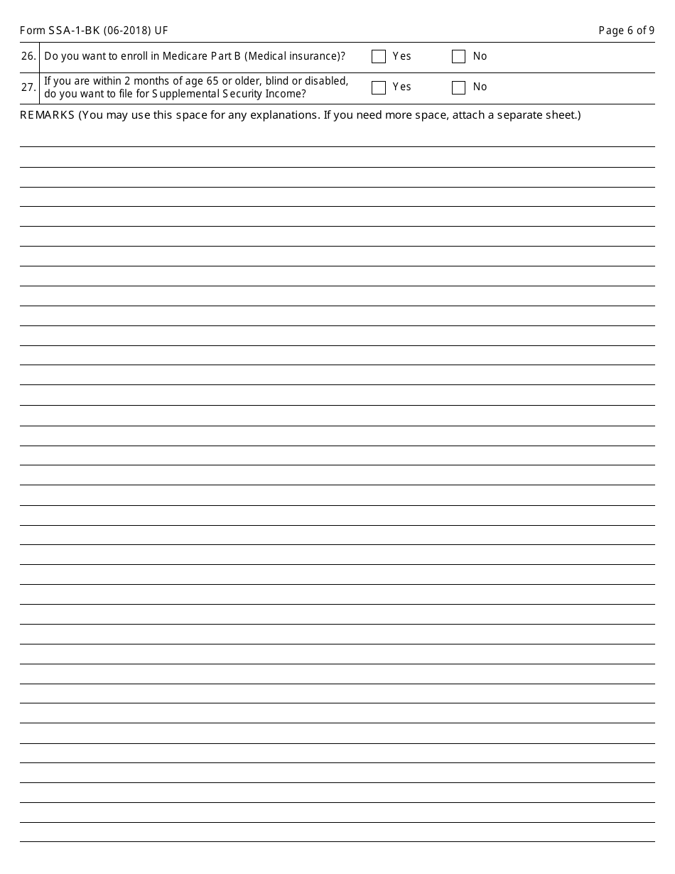 Form SSA-1-BK Application for Retirement Insurance Benefits, Page 6