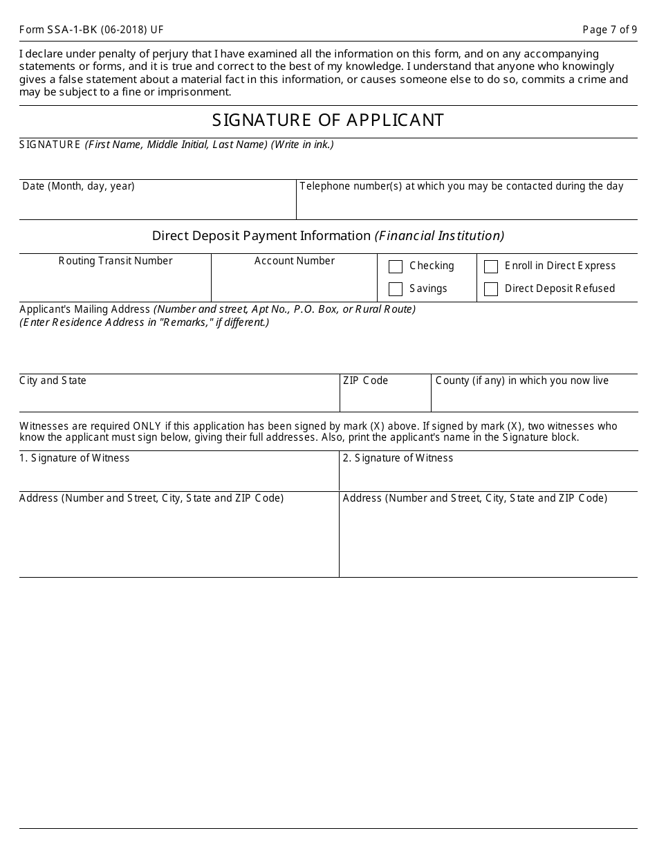 Form SSA-1-BK Application for Retirement Insurance Benefits, Page 7