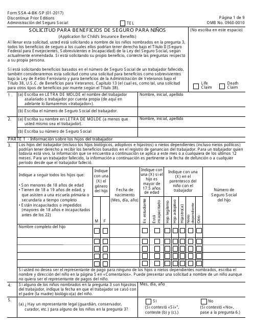 Formulario SSA-4-BK-SP  Printable Pdf