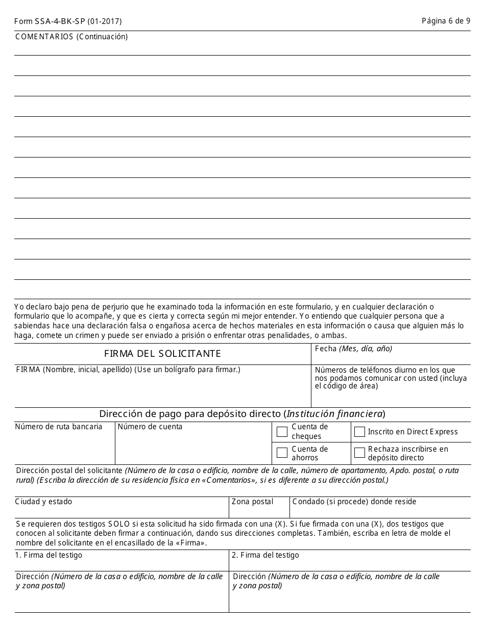 Formulario SSA-4-BK-SP Solicitud Para Beneficios De Seguro Para Ninos (Spanish), Page 6