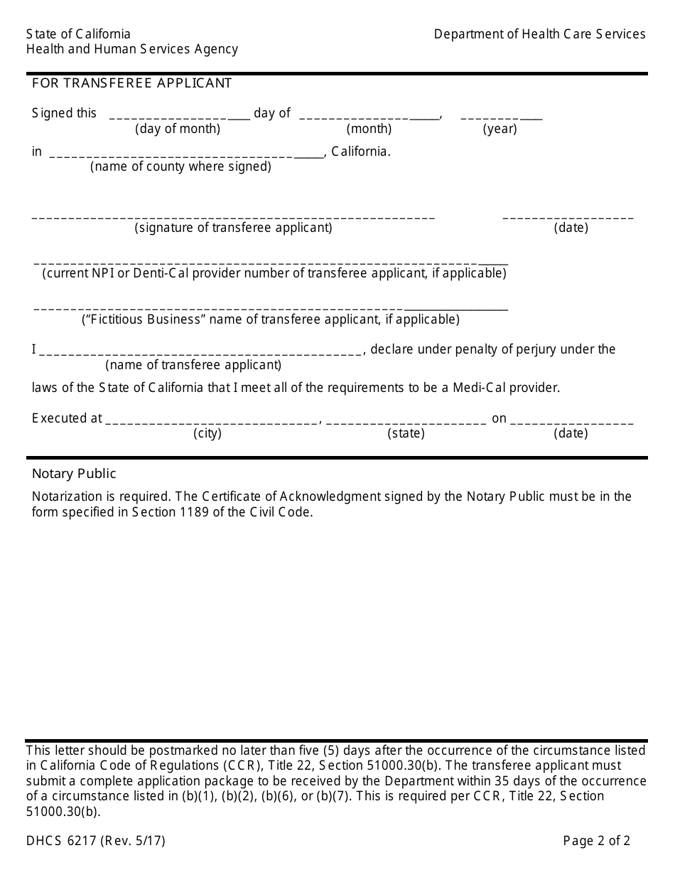 Form DHCS6217 Successor Liability With Joint and Several Liability Agreement - California, Page 2