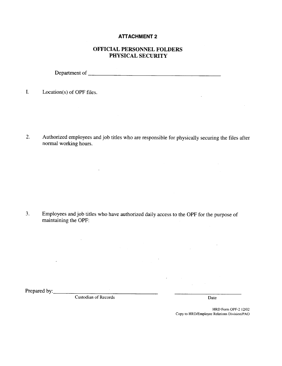 HRD Form OPF-2 Attachment 2 Official Personnel Folders Physical Security - Hawaii, Page 1
