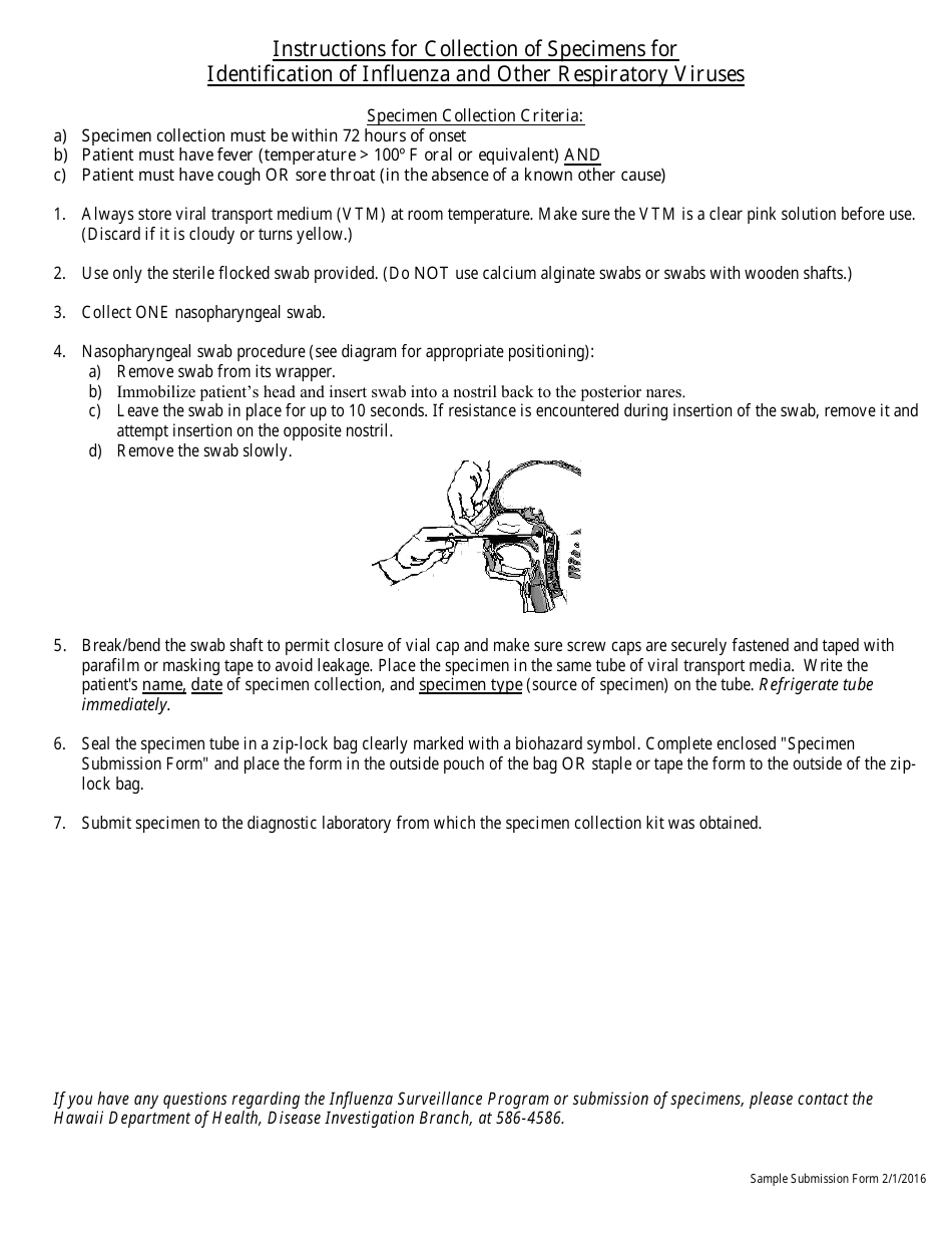Influenza Surveillance Laboratory Submission Form - Hawaii, Page 2