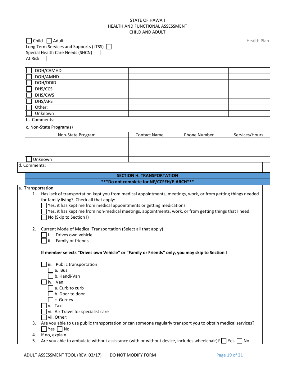 Hawaii Child and Adult Health and Functional Assessment Form - Fill Out ...