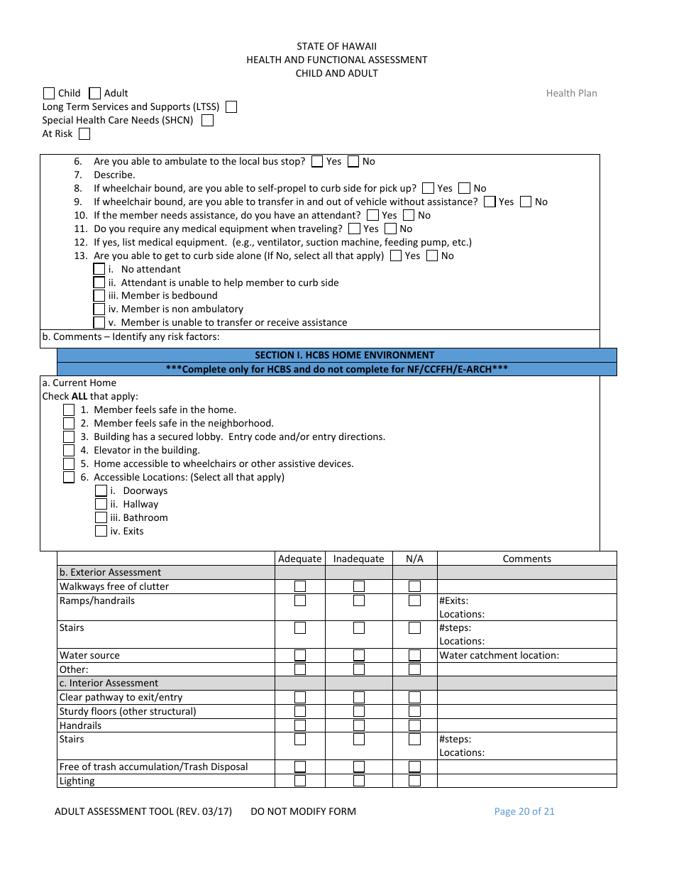 Hawaii Child and Adult Health and Functional Assessment Form - Fill Out ...