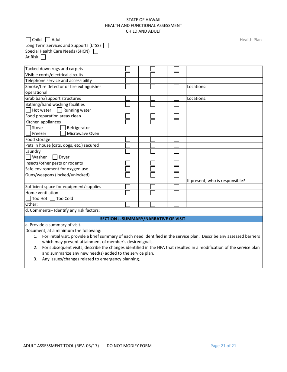 Hawaii Child and Adult Health and Functional Assessment Form - Fill Out ...