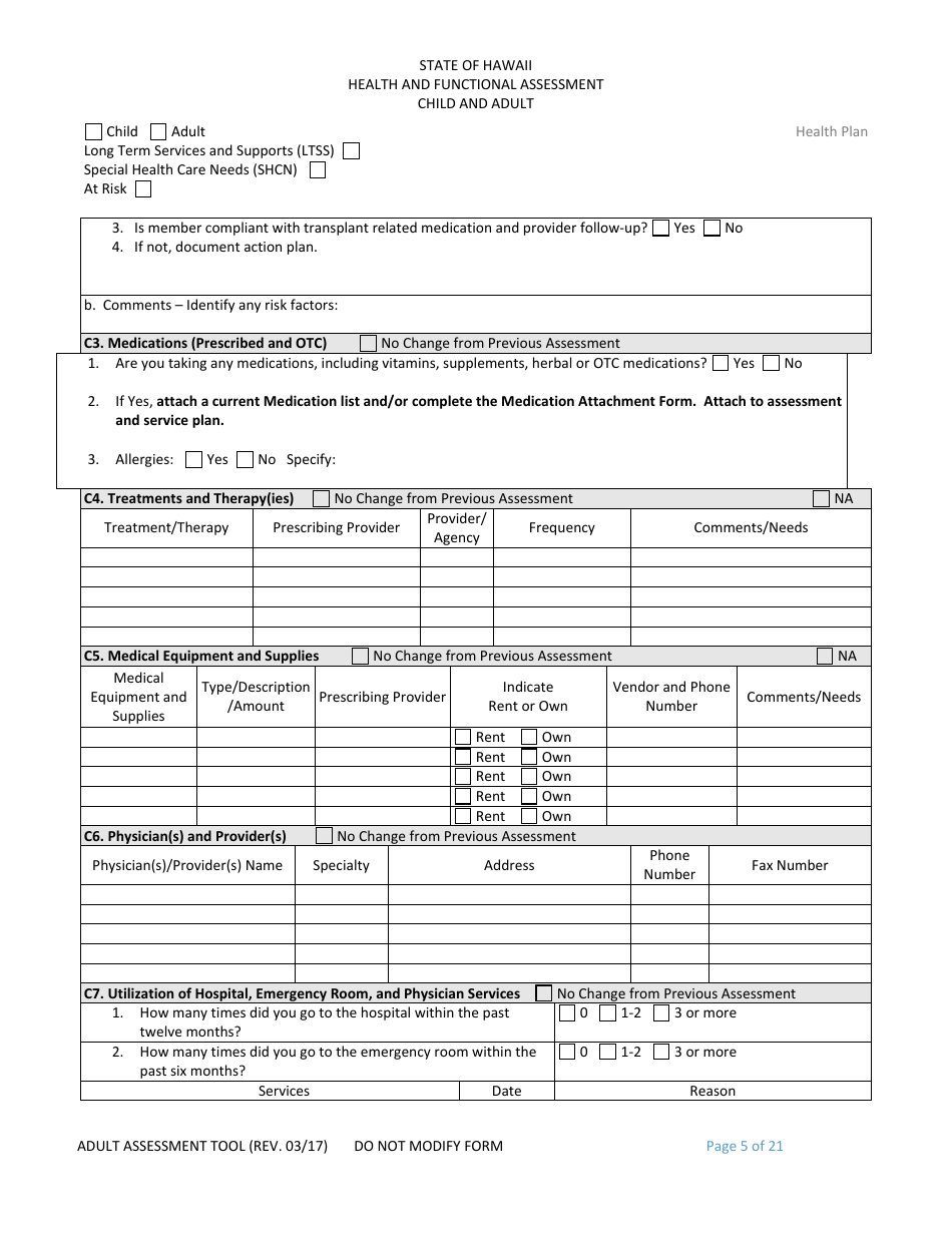 Hawaii Child and Adult Health and Functional Assessment Form - Fill Out ...