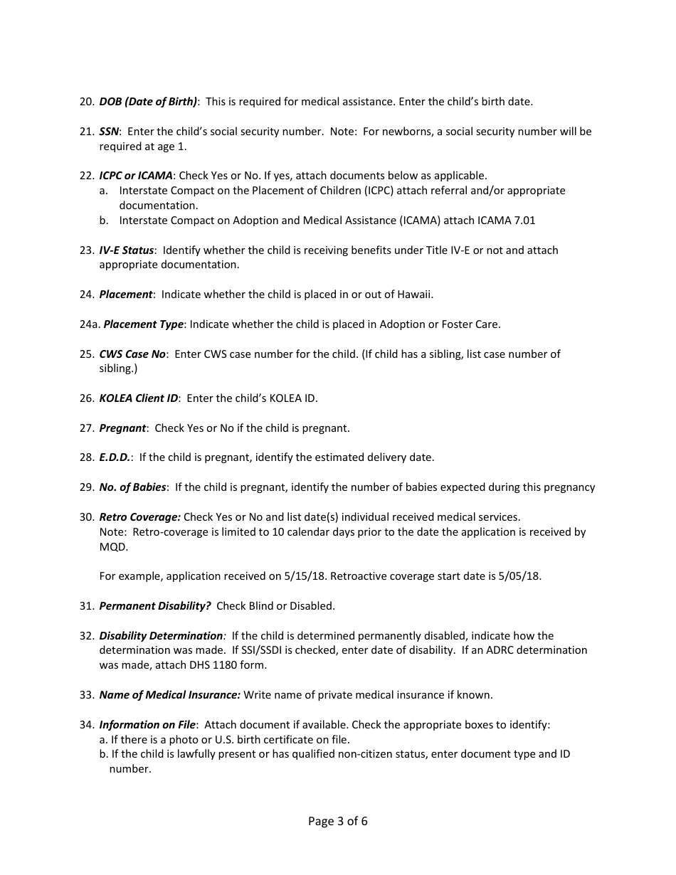 Instructions for Form DHS1106 Cws / Mqd Communication Form (Foster Care) - Hawaii, Page 3