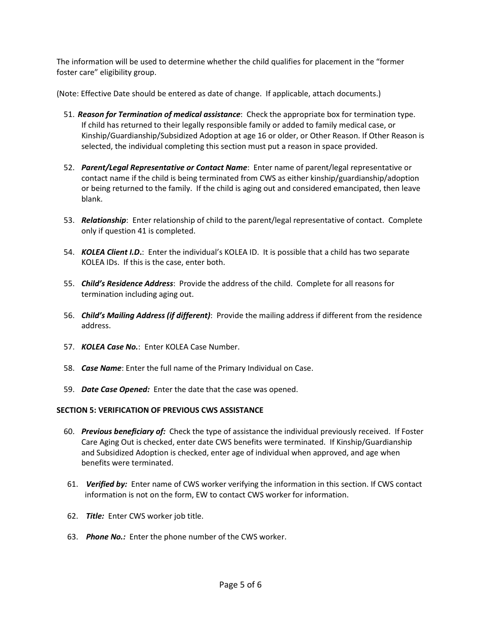 Instructions for Form DHS1106 Cws / Mqd Communication Form (Foster Care) - Hawaii, Page 5