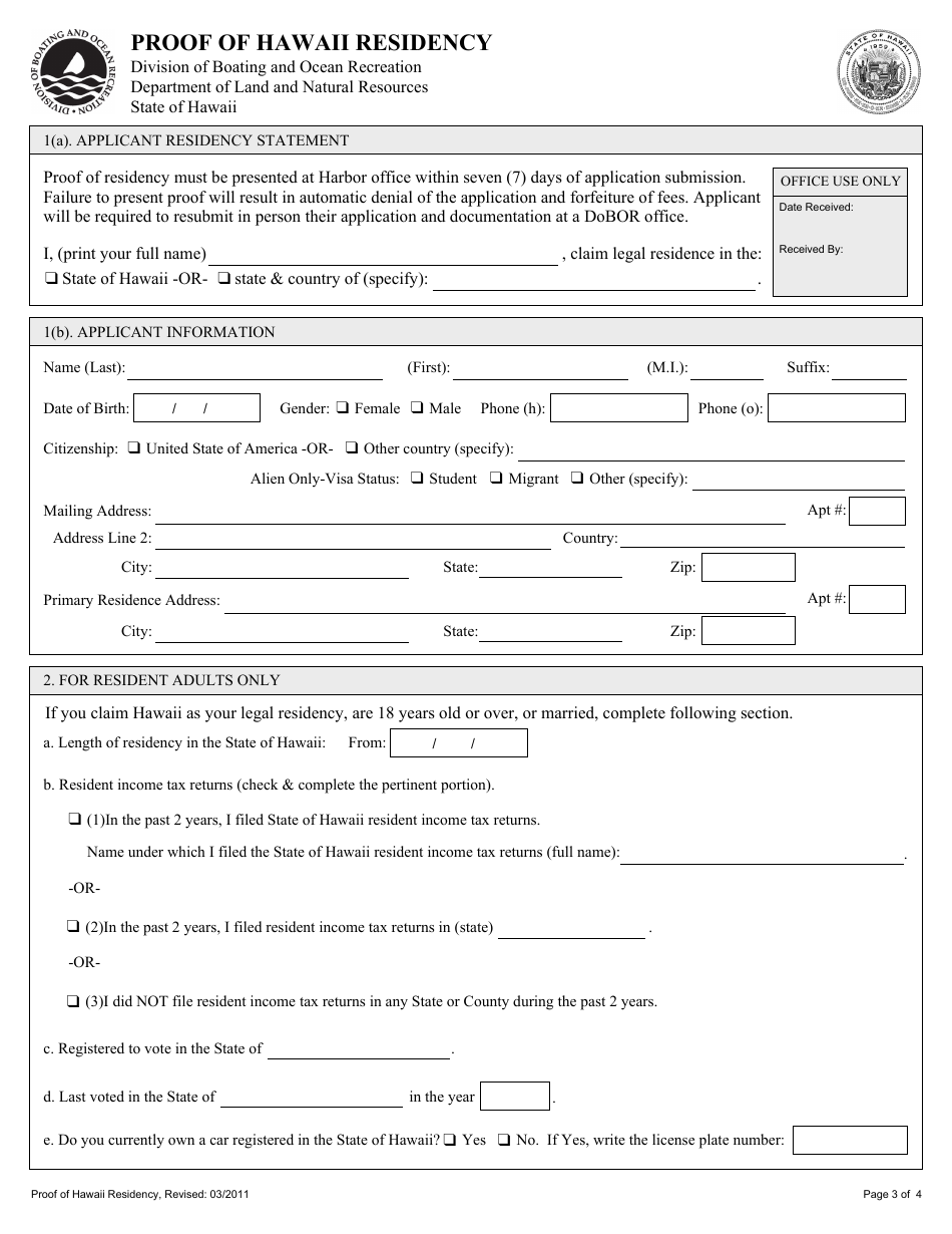 Hawaii Application for Mooring Permit / Mooring Waitlist Fill Out