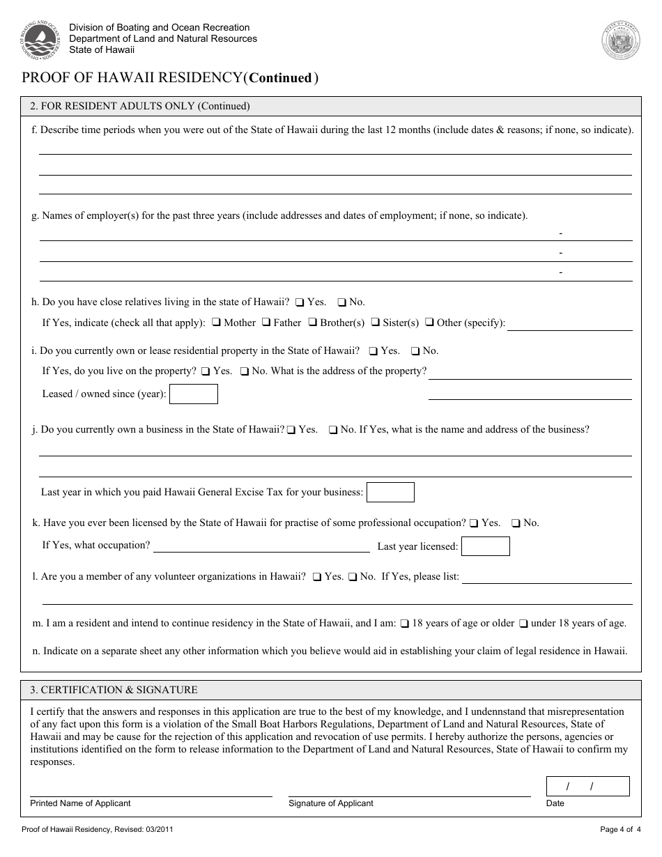 Hawaii Application for Mooring Permit / Mooring Waitlist Fill Out