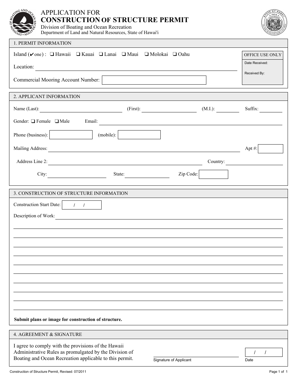 Hawaii Application for Construction of Structure Permit - Fill Out ...