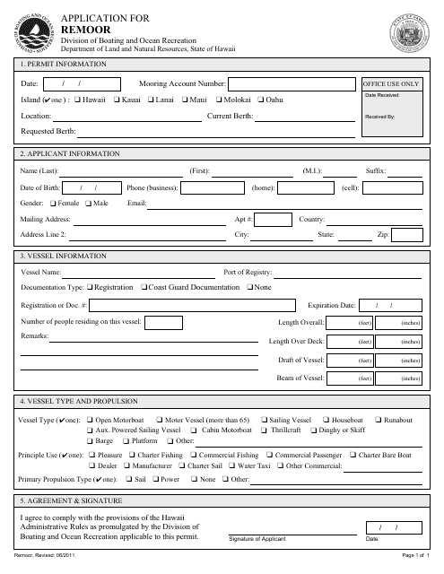 Application for Remoor - Hawaii Download Pdf