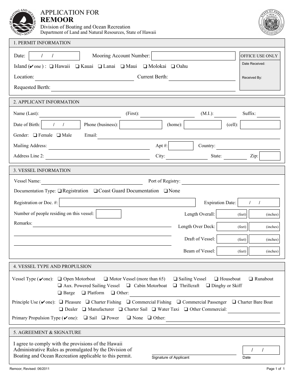 Application for Remoor - Hawaii, Page 1