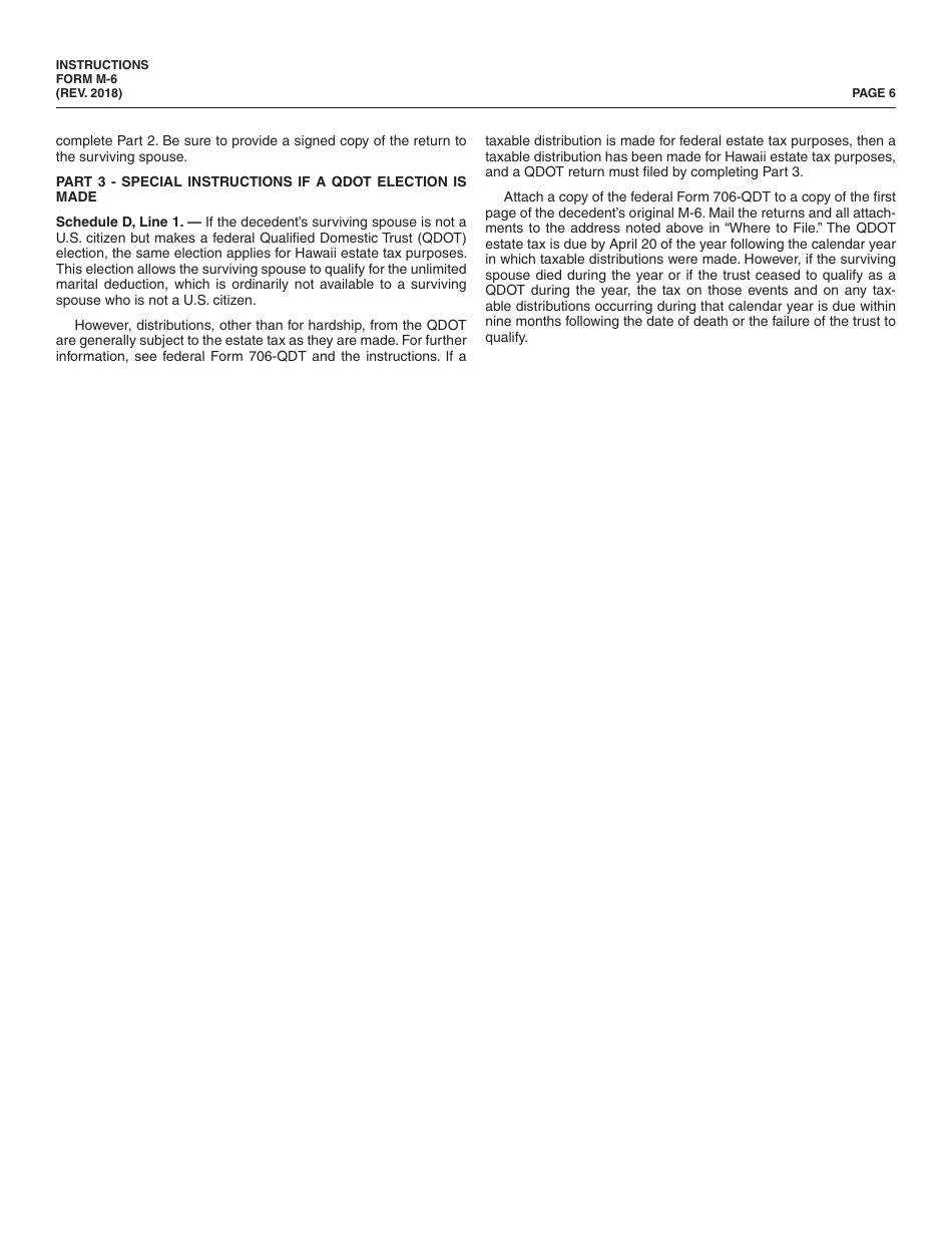 Instructions for Form M-6 Hawaii Estate Tax Return - Hawaii, Page 6