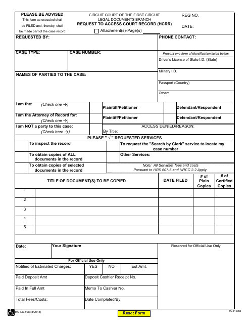Form 1C-P-858 Request to Access Court Records - Hawaii