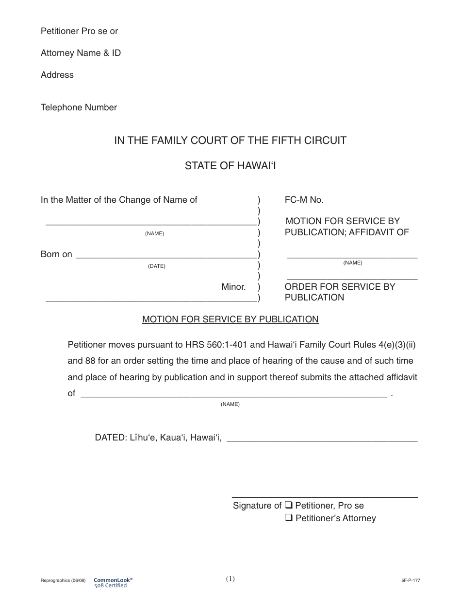 Form 5F-P-177 Motion for Service by Publication - Hawaii, Page 1