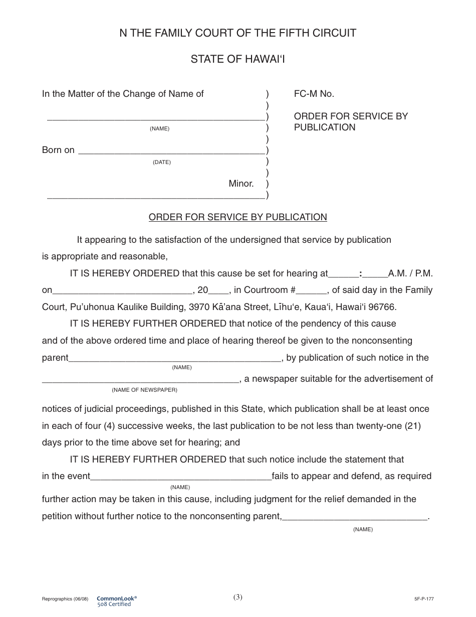 Form 5F-P-177 Motion for Service by Publication - Hawaii, Page 3
