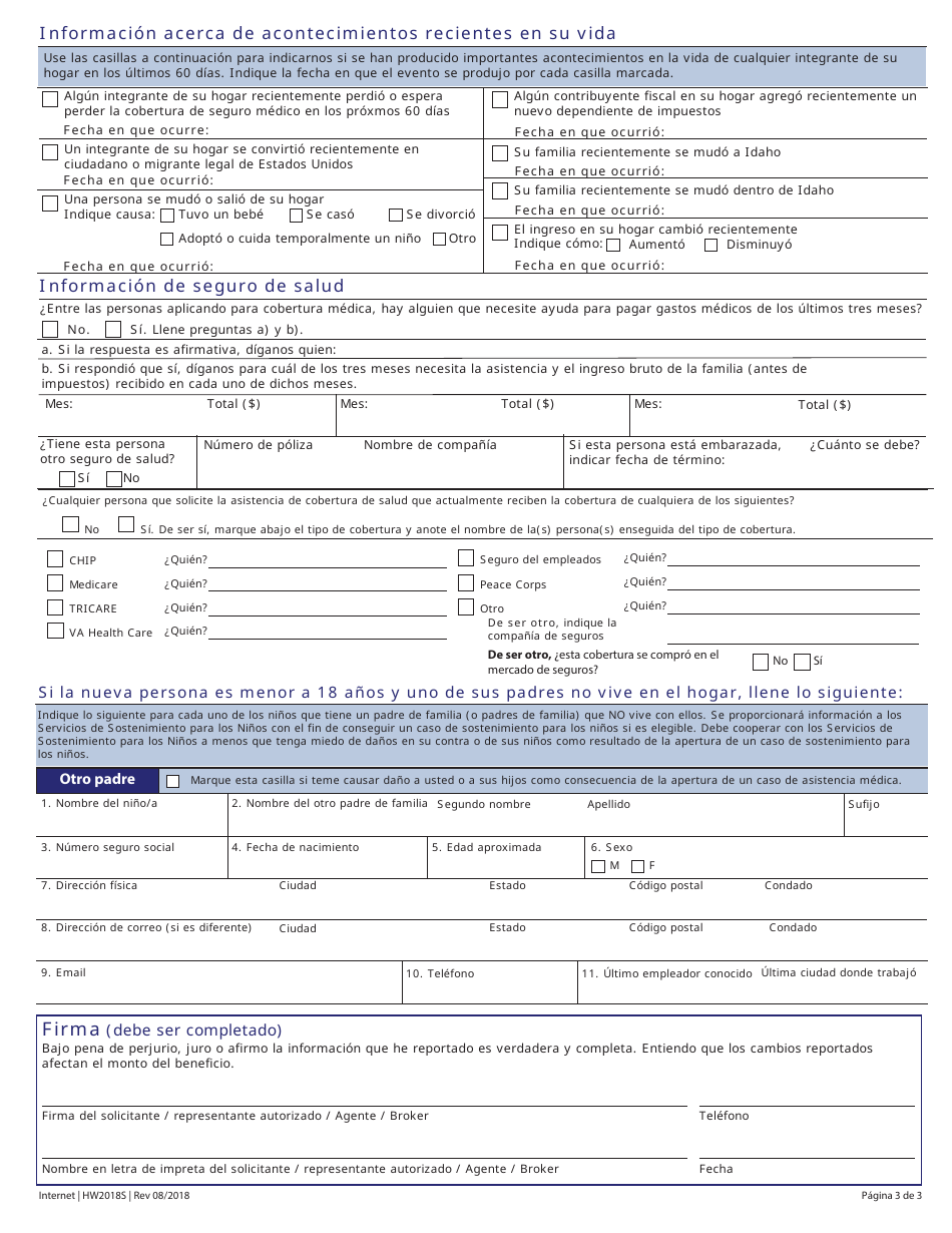 Formulario HW2018S Agregar Una Persona a Una Programa Existente - Idaho (Spanish), Page 3