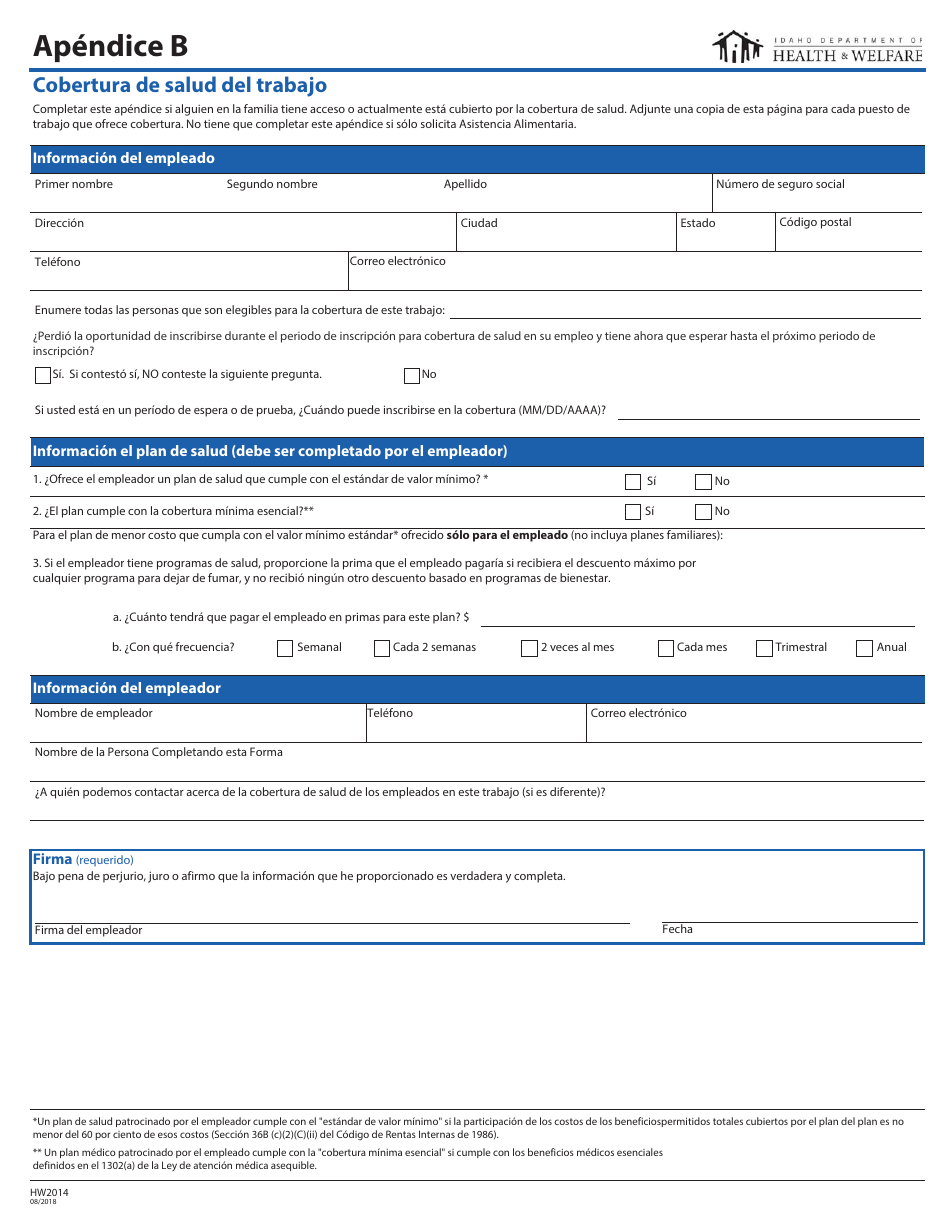 Formulario HW2014 Solicitud Para Asistencia De Cobertura De Salud - Idaho (Spanish), Page 10