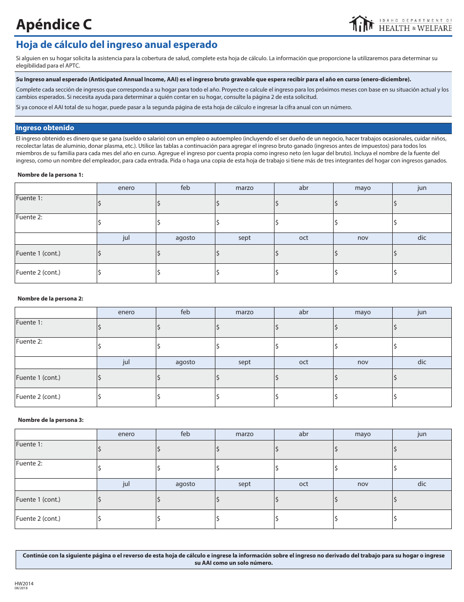 Formulario HW2014 Solicitud Para Asistencia De Cobertura De Salud - Idaho (Spanish), Page 11