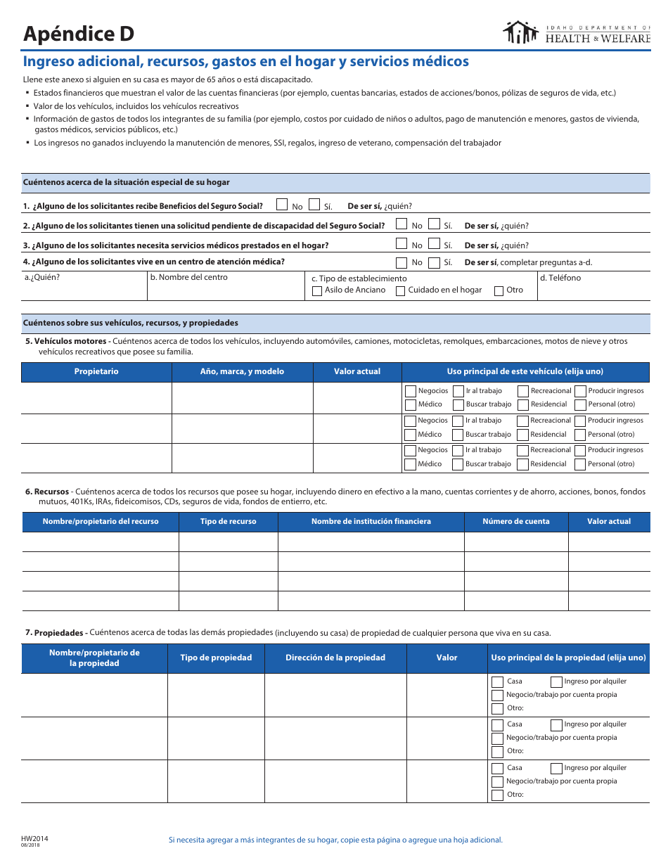 Formulario HW2014 Solicitud Para Asistencia De Cobertura De Salud - Idaho (Spanish), Page 13