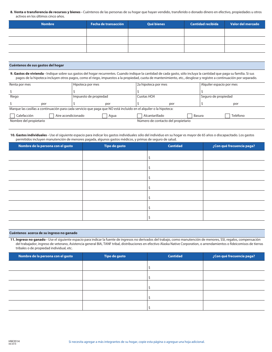 Formulario HW2014 Solicitud Para Asistencia De Cobertura De Salud - Idaho (Spanish), Page 14