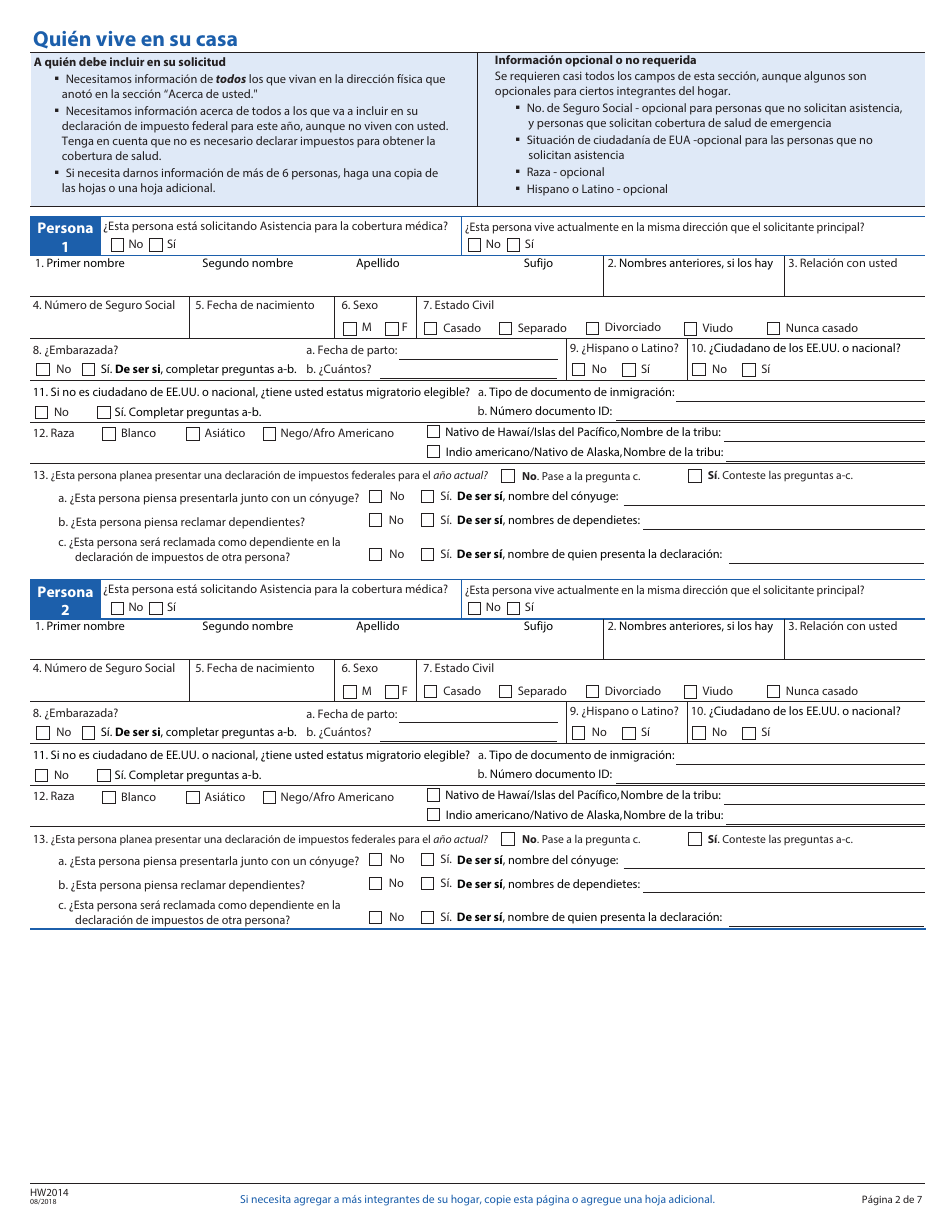 Formulario HW2014 Solicitud Para Asistencia De Cobertura De Salud - Idaho (Spanish), Page 3