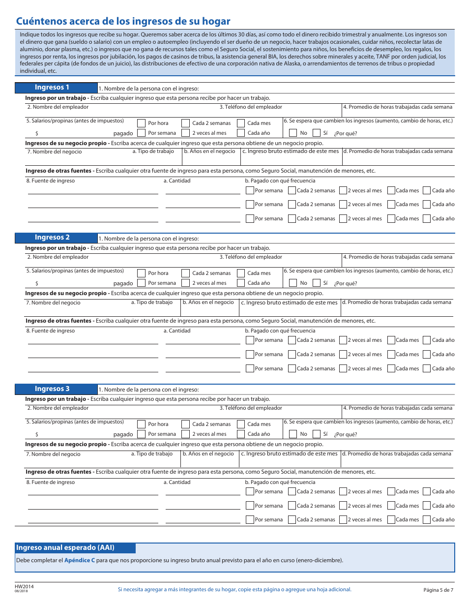 Formulario HW2014 Solicitud Para Asistencia De Cobertura De Salud - Idaho (Spanish), Page 6