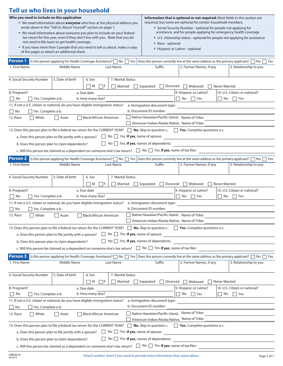 Form HW2014 Application for Health Coverage Assistance - Idaho, Page 3