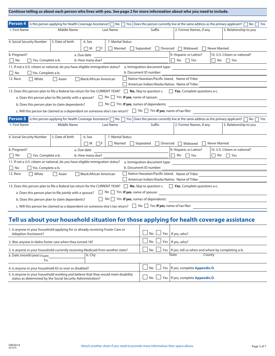 Form HW2014 Application for Health Coverage Assistance - Idaho, Page 4