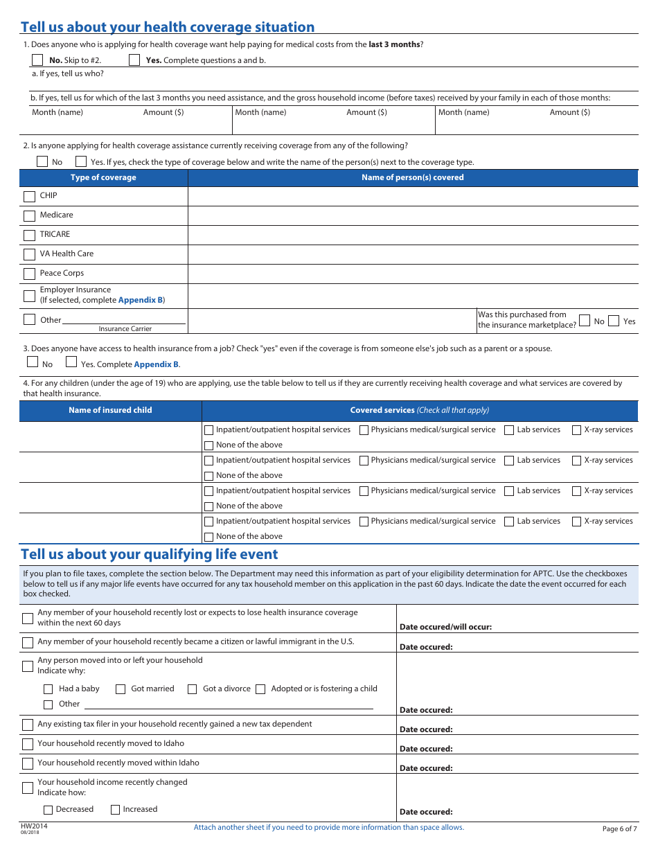 Form HW2014 Application for Health Coverage Assistance - Idaho, Page 7
