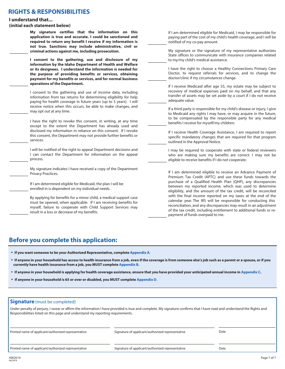 Form HW2014 Application for Health Coverage Assistance - Idaho, Page 8
