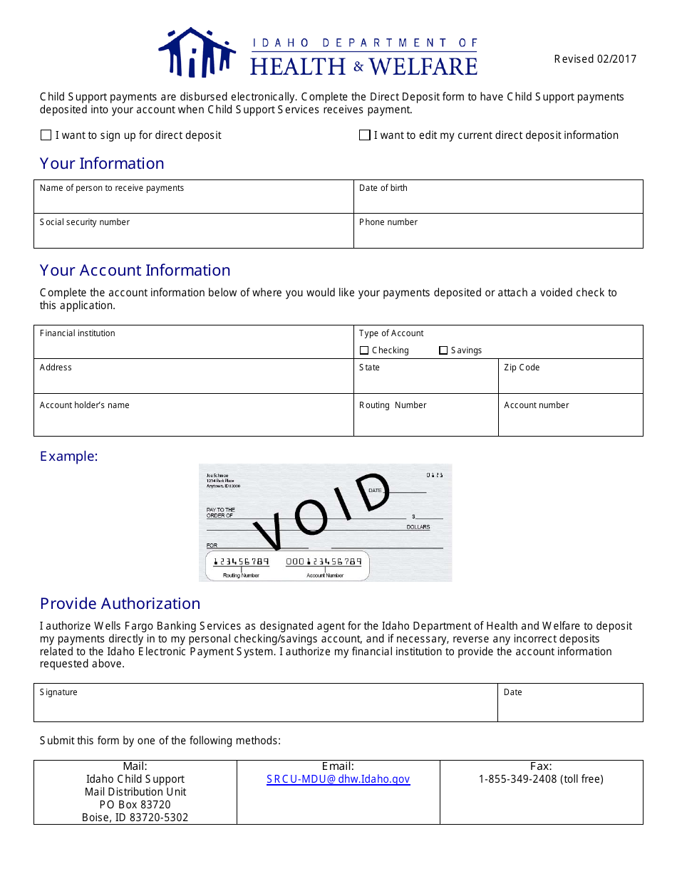 idaho direct deposit form download printable pdf templateroller