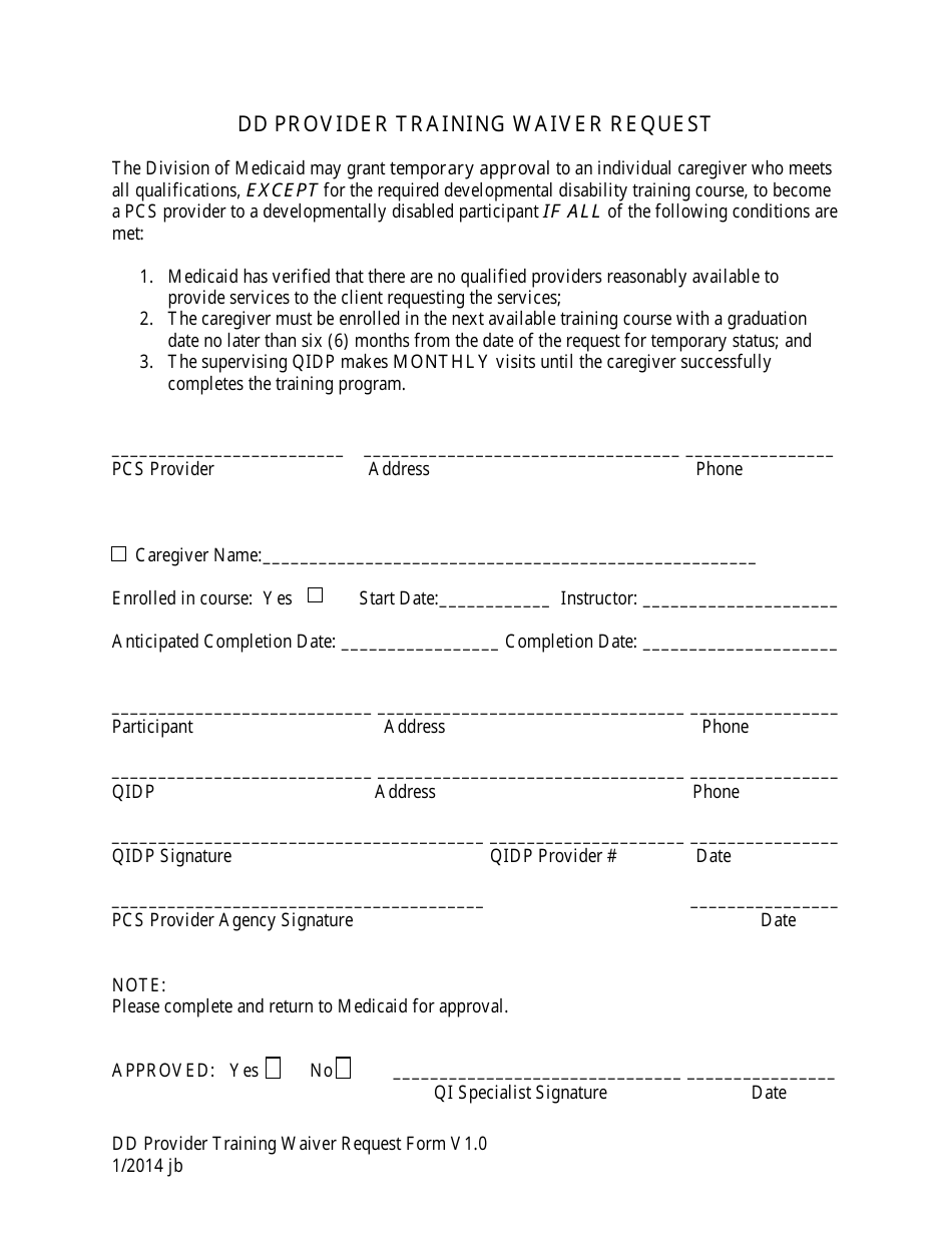 DD Provider Training Waiver Request Form - Idaho, Page 1