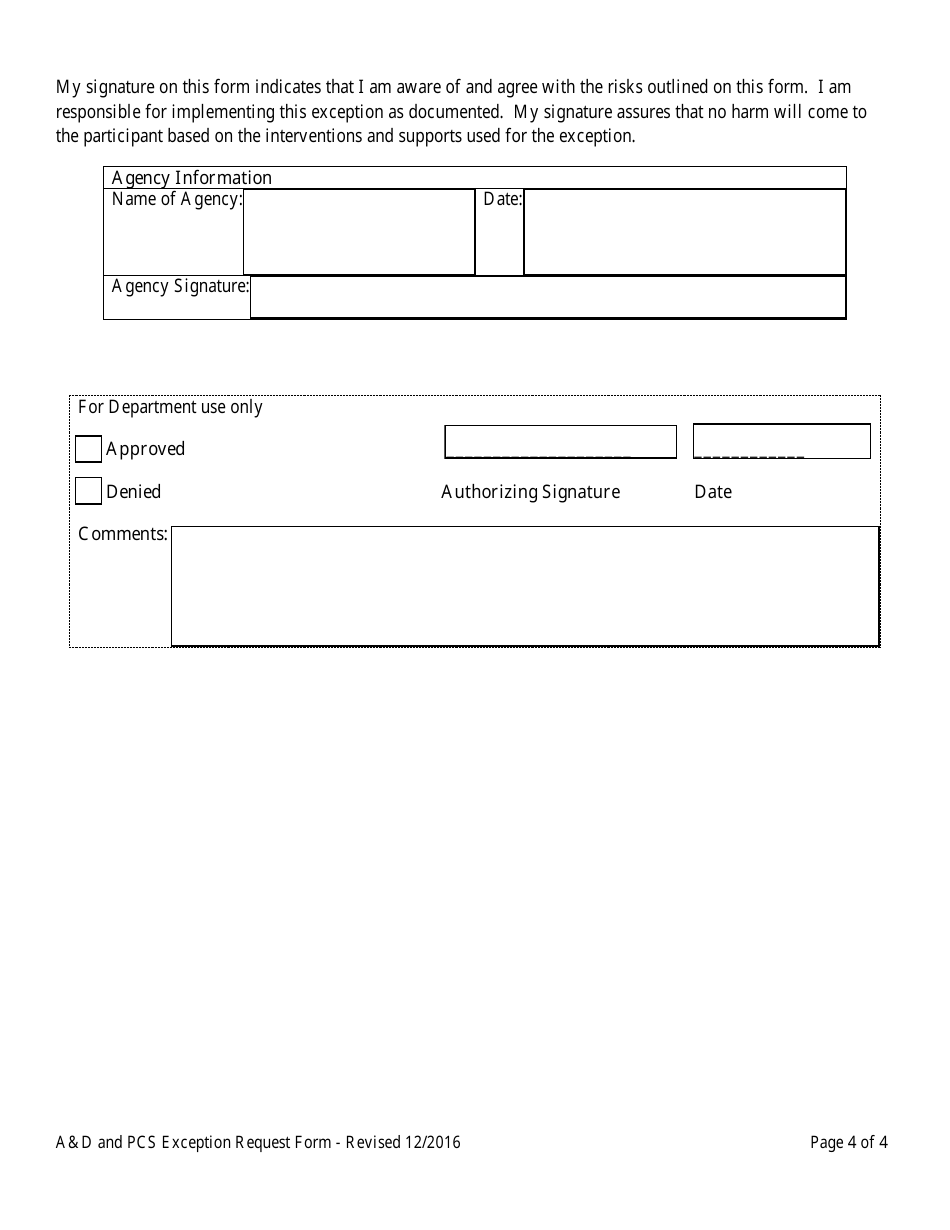 Exception Request Form for Aged and Disabled Waiver and State Plan Personal Care Services Participants - Residential Assisted Living Facilities (Ralfs) or Certified Family Homes (Cfhs) - Idaho, Page 4