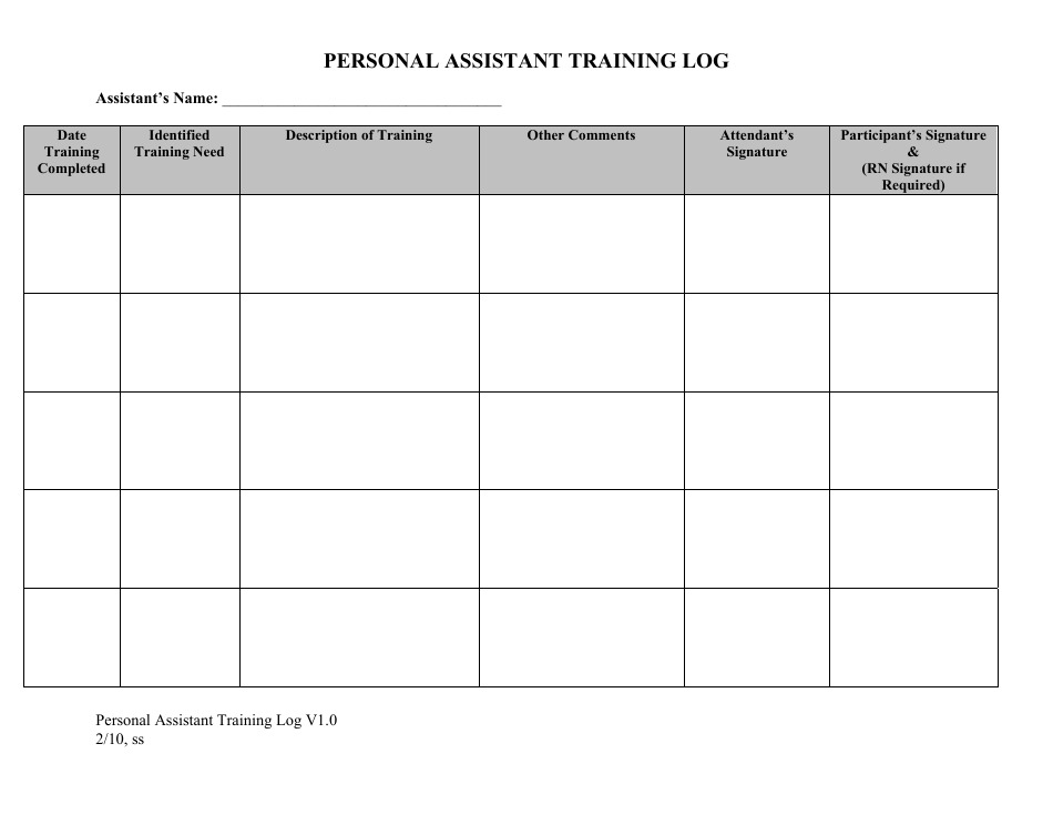 Personal Assistant Training Log - Idaho, Page 1