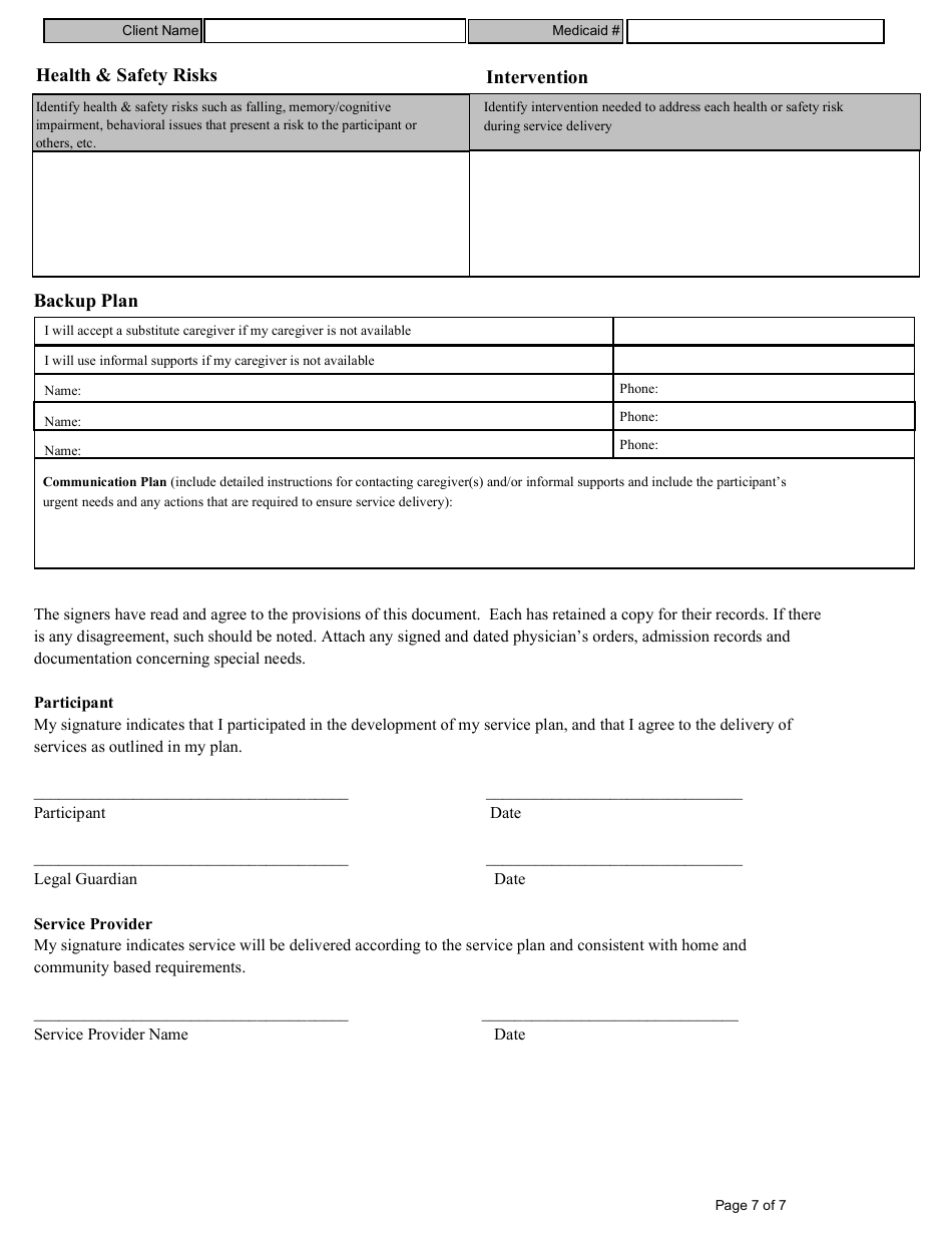 Service Agreement Form - Idaho, Page 7
