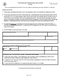 Document preview: Form ITD3901 Transitional Ownership Document (Tod) - Idaho