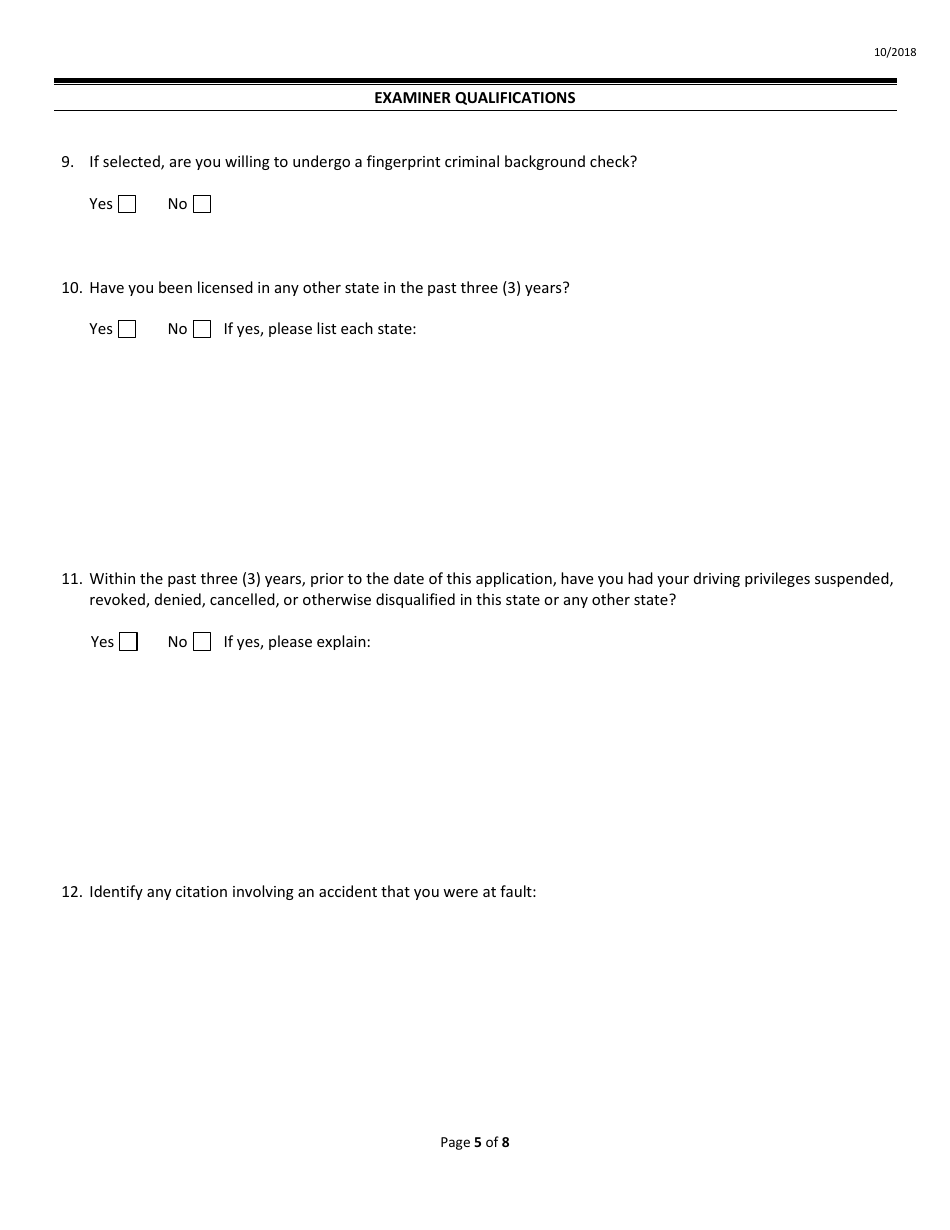 Skills Test Examiner Application Form - Idaho, Page 5