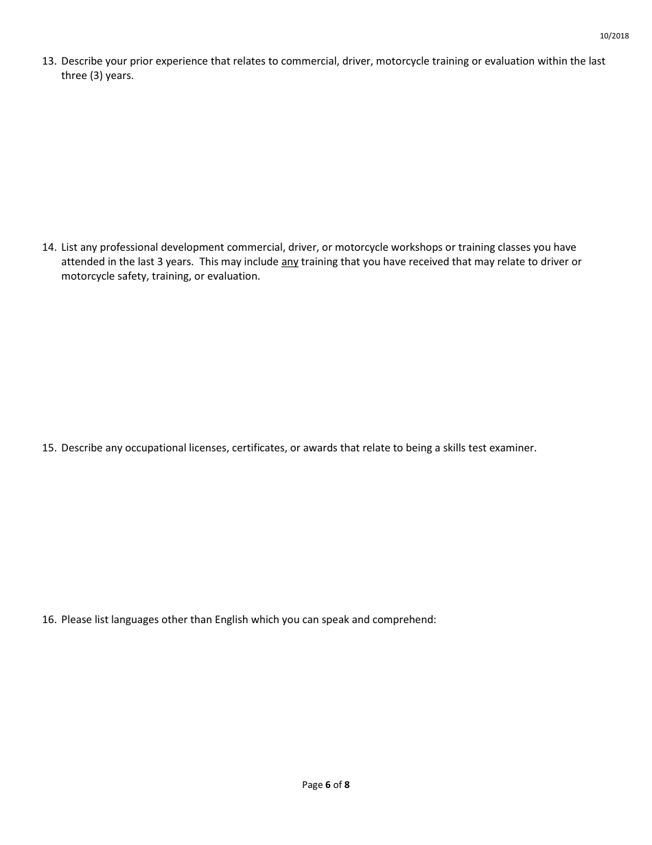 Skills Test Examiner Application Form - Idaho, Page 6
