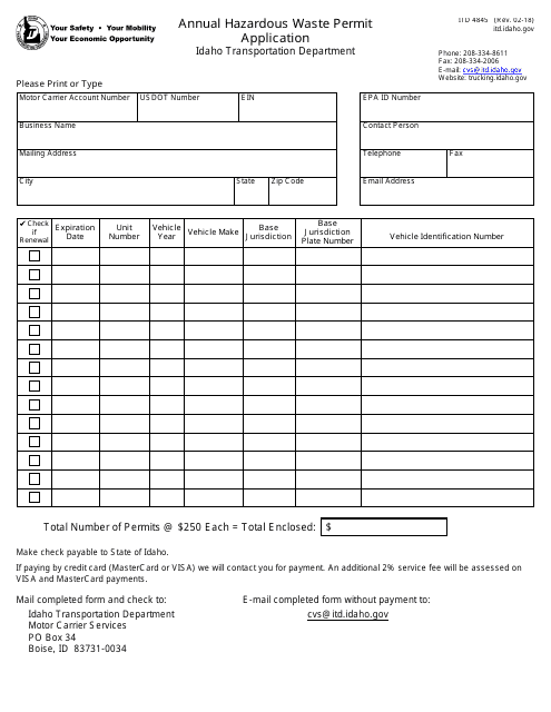 Form ITD4845  Printable Pdf