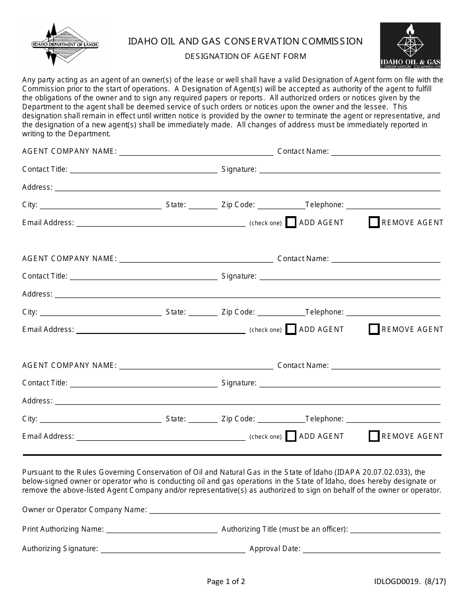 Form IDLOGD0019 Designation of Agent Form - Idaho, Page 1