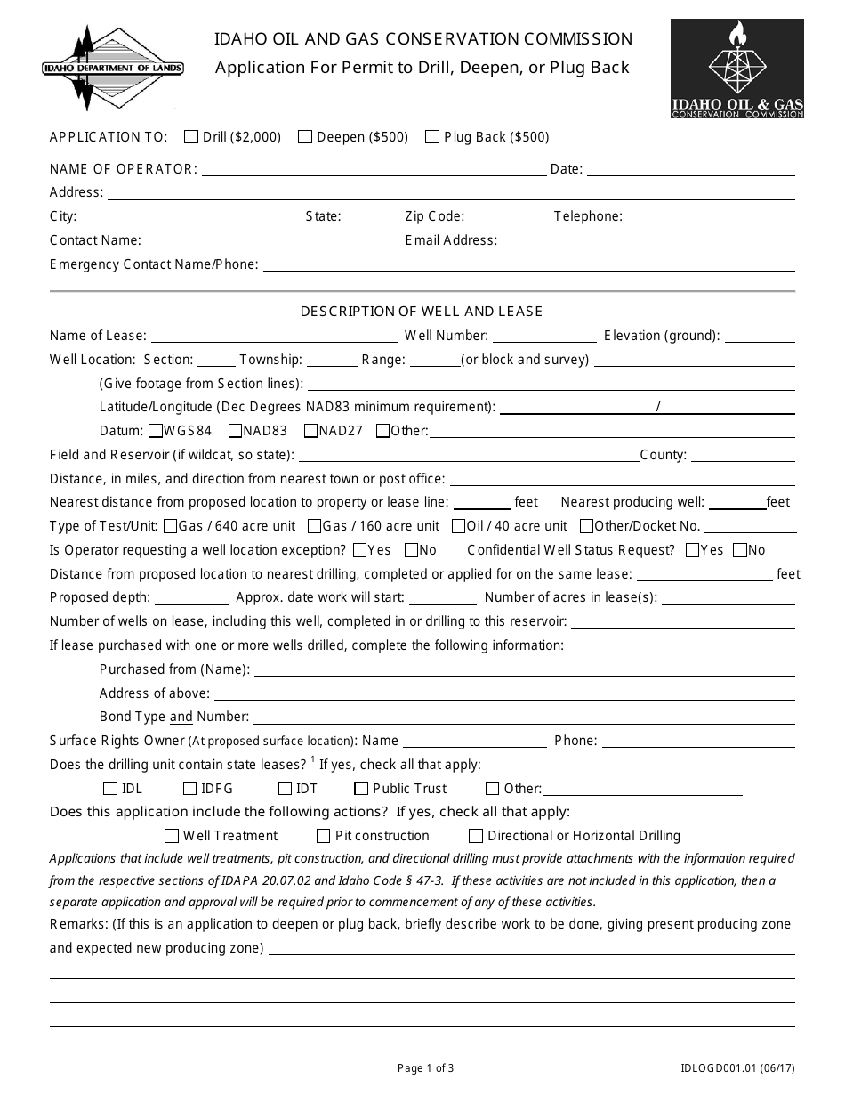 Form IDLOGD001.01 Application for Permit to Drill, Deepen, or Plug Back - Idaho, Page 1