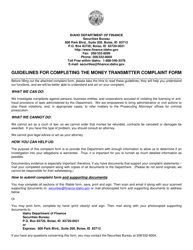Money Transmitter Complaint Form - Idaho