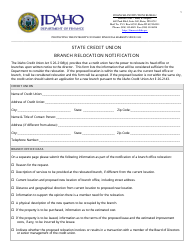 Branch Relocation Notification Form - Idaho