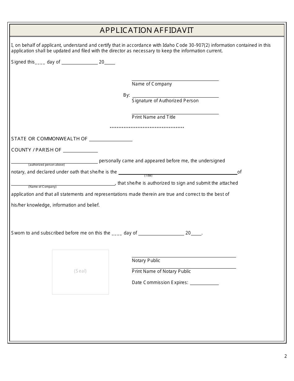 Application for Idaho Escrow Agency Branch License - Idaho, Page 3