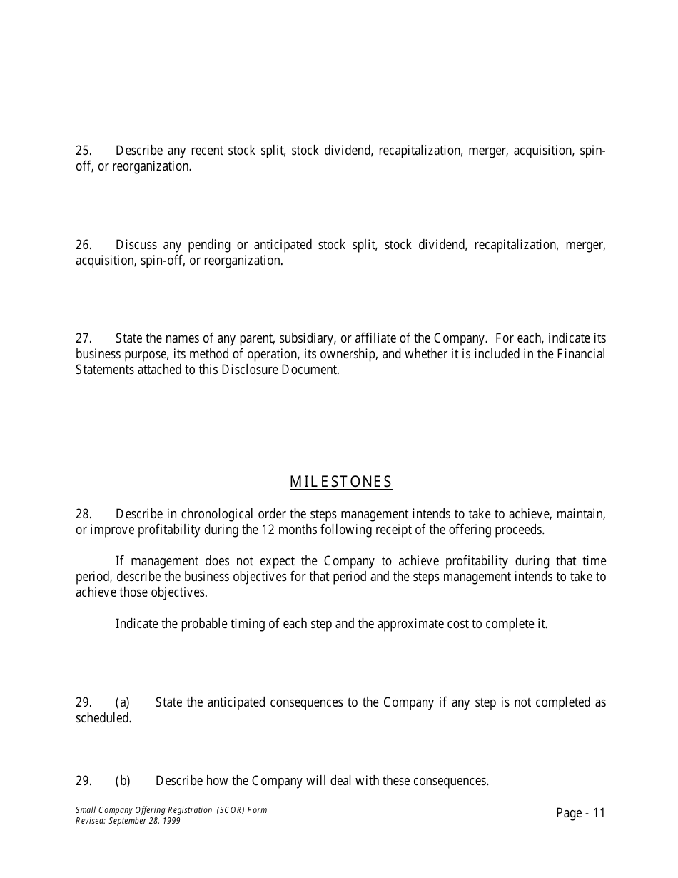 Form U-7 Small Company Offering Registration (Scor) Form - Idaho, Page 11