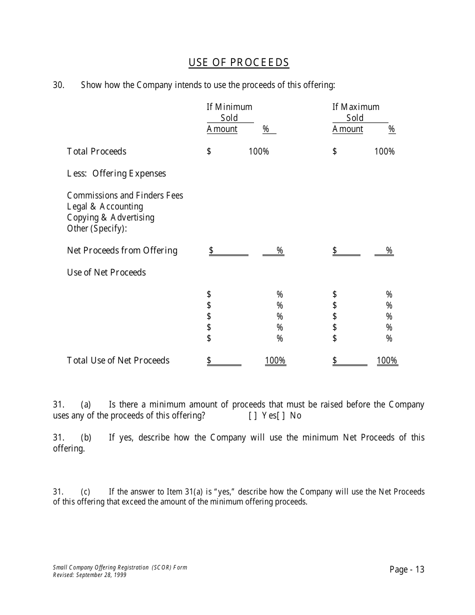 Form U-7 Small Company Offering Registration (Scor) Form - Idaho, Page 13